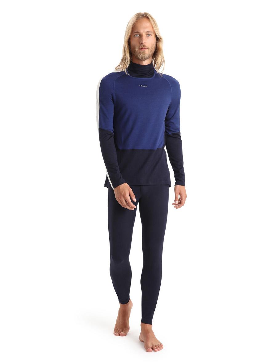 Icebreaker Merino 200 Sonebula Long Sleeve High Neck Thermal Top Férfi Base Layers Sötétkék Királykék Sötétkék | HU 1346CTVE